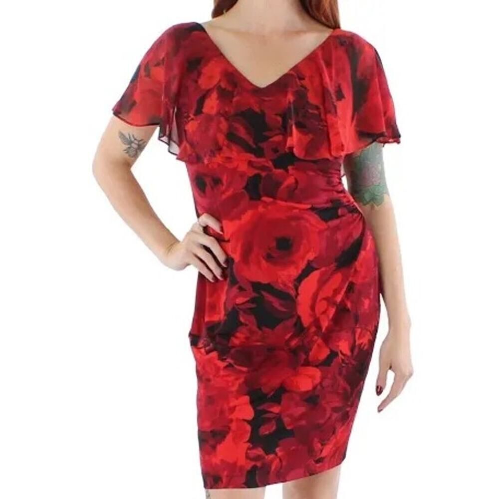 Connected Apparel Red Floral‎ Dress Size 8
